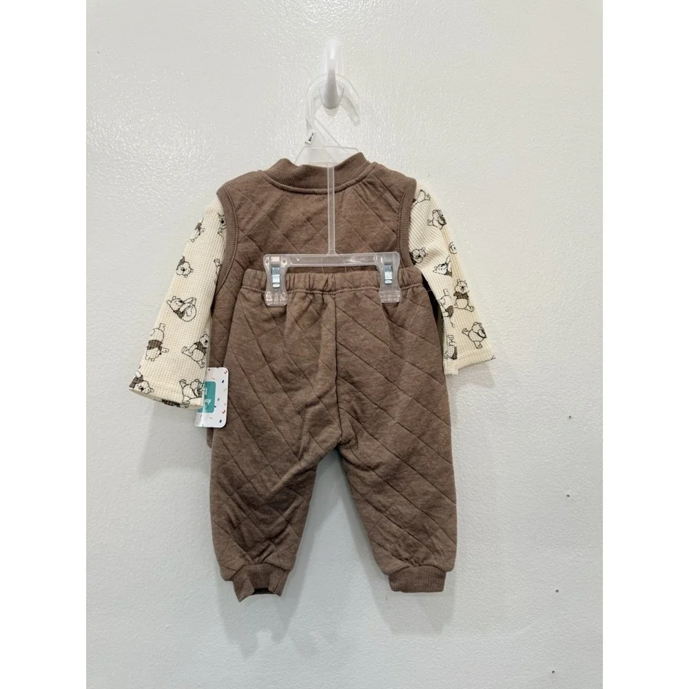 Disney Baby Winnie The Pooh 3 Piece Outfit Set 3-6M Quilted Vest Hunny Pants NWT